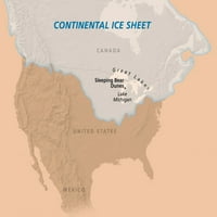 Domaća Karta kontinentalne glacijacije - dine uspavanog medvjeda, nacionalna obala jezera-živopisne slike, laminirani plakat, ispis