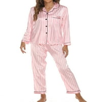 Ženska svilena satenska pidžama, dvodijelna jesenska pidžama s dugim rukavima, pidžama za slobodno vrijeme, pidžama s gumbima, ružičasta