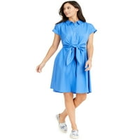 Ženska pamučna haljina od struka u struku s rukavima u plavoj boji, Veličina 10