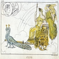 Mitologija: Hera Juno. Njuno i njezini paunovi. Graviranje na engleskom jeziku, 1810. Ispis plakata iz