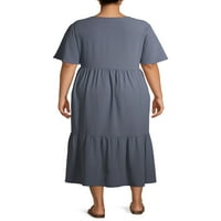 Terra & Sky Women's Plus veličine kratke rukave tkane slojeve maxi haljine