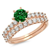 1. dijamant okruglog reza s imitacijom smaragda od ružičastog zlata od 14 karata s naglascima vjenčani set od 11 karata