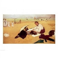 Scena na plaži-djevojčica kojoj dadilja češlja kosu, otisak plakata Edgara Degasa-V.-veliki