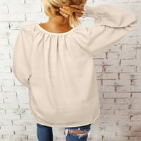 Ženske modne pulovere košulje vrhovi jednobojne bluze s dugim rukavima i dekolteom u obliku slova u, ležerna široka elegantna šifonska