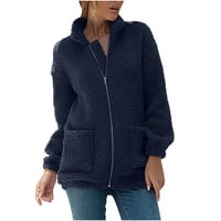 Ženska jakna od flisa s patentnim zatvaračem s džepovima džemper zimska Trenirka Šerpa dugih rukava jednobojna široka gornja odjeća