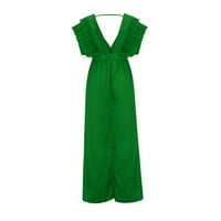 Haljine za žene ljetna ležerna haljina jednobojna Maksi haljina s izrezom u obliku slova U i kratkim rukavima srednje duljine široke