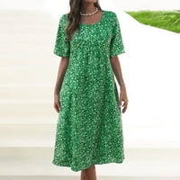 Ženske mini haljine kratkih rukava, ležerna cvjetna ljetna haljina s okruglim vratom, zelena 5 inča