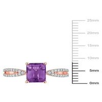 1- Carat T.G.W. Ametist i Carat T.W. Dijamantni 14KT ružini zlatni zaručnički prsten