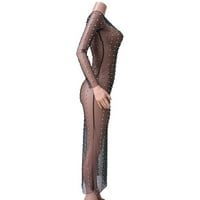 Ženske haljine s dugim rukavima s okruglim vratom, jednobojna Maksi haljina, seksi prozirna haljina s biserima i mrežom, široke haljine