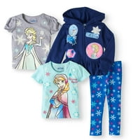 Disney princeza smrznuta kapuljača, majice i gamaša od 4-dijela za djevojčice