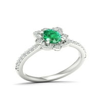 Imperijalni dragulj Sterling Silver Oval Cut stvorio je smaragd i stvorio bijeli safirski cvjetni halo ženski zaručnički prsten