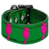 Ogrlica za pse od prave metalne kože s ružičastom palmom smaragdno zelena