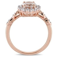 Miabella Women's Ct. Morganite, bijeli topaz i dijamantni naglasak 14KT ružičasti zlatni koktel halo prsten