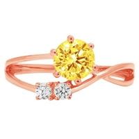 Prsten od tri kamena od ružičastog zlata 14k okruglog reza s imitacijom žutog dijamanta okruglog reza od 9