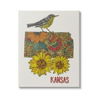 Stupell Industries Kansas Sunflower Blooms State Bird Detaljan uzorak grafička umjetnička galerija zamotana platna Umjetnost tiska,