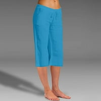 Ženske modne jednobojne pamučne elastične duge hlače, hlače za odmor na plaži, ošišane hlače, hlače s kravatom u struku, Plus veličine