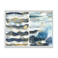 Zlatni i tamnoplavi apstraktni valovi slika u okviru platna umjetnički tisak