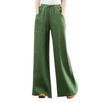 Ženske ljetne pamučne lanene Palazzo hlače visokog struka široke duge hlače za slobodno vrijeme džepne hlače poslovne casual hlače