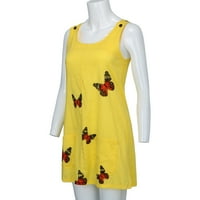 Ljetne haljine žene Bez rukava s kopčom na ramenu i printom leptira pamučne i lanene haljine od 4 inča
