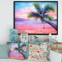 DesignArt 'živopisna zalaska sunca s zamahom i palmom' nautički i obalni uokvireni platno zidni umjetnički tisak