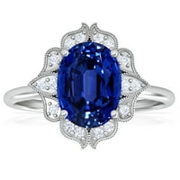 & - Vintage ovalni prsten sa sirovim plavim safirom i dijamantnim aureolom za žene