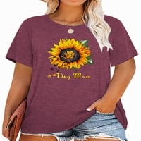 Majice za žene s grafičkim printom pas mama suncokret, prevelika majica kratkih rukava s okruglim vratom