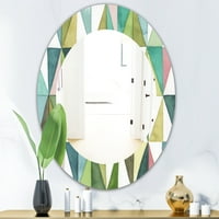 DesignArt 'Mješoviti zeleni geometrijski uzorak iii' Moderno ogledalo - ovalno ili okruglo zido