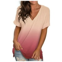 Ženski gradijentni topovi ženska modna ležerna gradijentna majica s izrezom i kratkim rukavima, labavi vrhovi u ružičastoj boji