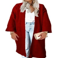 Ženski dugi pleteni džemper s otvorenim prednjim kardiganom jednobojna vanjska odjeća ležerni kaput jakna s izrezom u obliku slova