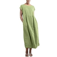 Ženska košulja s rukavima s okruglim vratom Maksi džepovi posteljina široki Kaftan duga haljina Haljina Bez naramenica