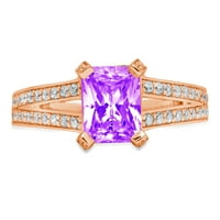 2. Dijamantni Smaragd rezani prirodni ametist od ružičastog zlata 14k $ s umetcima prsten od 10,75