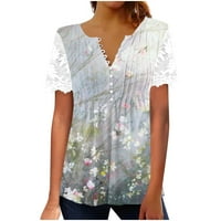 Majice s kratkim rukavima za žene, poslovne tunike, Vintage čipkaste košulje s cvjetnim printom s kratkim rukavima za posao, elegantne