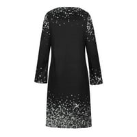 Moderna ležerna Ženska mini haljina s izrezom u obliku slova U u obliku slova U I printom dugih rukava U crnoj boji