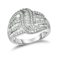 Ct. T.W. Baguette i okrugli dijamantni crossover valni prsten u srebrom sterlinga