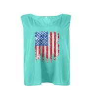 Ženske majice bez rukava Bez rukava za proljeće i jesen s izrezom u obliku slova u i otiskom zastave SAD-a širokog kroja Plus veličine