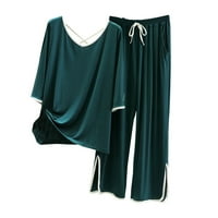 Ženski pidžama Setovi, ženske tanke Pidžame, opušteni ležerni Kapri od ledene svile s dugim rukavima, komplet za kućnu odjeću