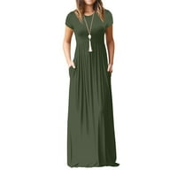 Ženske maksi haljine kratkih rukava modna ljetna haljina A kroja s printom s okruglim vratom zelena
