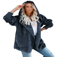Ženska jakna od šerpe s otvorenim džepovima na prednjoj strani srednje duljine vanjska jednobojna Vanjska odjeća kardigani s kapuljačom