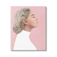 Portret djevojke s pletenom kosom na ružičastoj pozadini Galerija slika-omotano platno, zidna umjetnost, 16.20