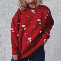 & Božićni ženski džemperi s dugim rukavima božićno drvce zadebljani ženski ležerni pulover s okruglim vratom s printom džemper gornji