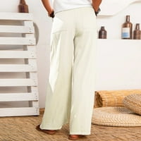 Lanene hlače za žene široke ženske jednobojne pamučne lanene hlače srednjeg struka široke i jednostavne Ležerne pamučne lanene hlače