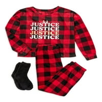 Justice Girls Holiday Fleece s dvodijelnom pidžamom set s čarapom, veličine 5-18