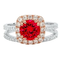 1. dijamant okruglog reza s imitacijom rubina od bijelog ružičastog zlata 18k s naglascima vjenčani set od 8,75