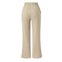 casual hlače za žene, ženske jednobojne zavojne hlače s džepom, široke Ležerne široke kaki lanene hlače