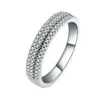 Ženski modni prsten s tri reda dijamanata i pola dijamantnog para veličine 5
