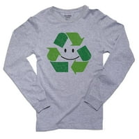 Recikliraj-zeleni krug sa strelicama i sretnim emojijima, Muška Siva Majica dugih rukava