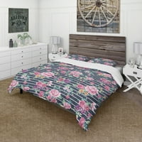 DesignArt 'ružičasti i ljubičasti cvjetovi na prugastom pozadini' Sažetak pokrivača