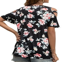 Ženska majica bez ramena majica kratkih rukava ležerna bluza od tunike radni ljetni vrhovi Crna majica s kratkim rukavima
