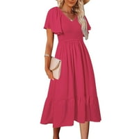 Ljetna moda za žene, modna ženska labava ljetna jednobojna haljina s izrezom u obliku slova U i kratkim rukavima
