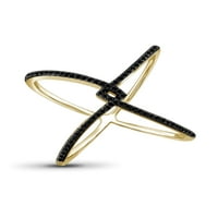 Jewelersclub 14K Zlatni križni prsten od zlatnog križa - 0. Carat Crni dijamantni prsten s 14K zlatnim srebrnim prstenom - Pravi